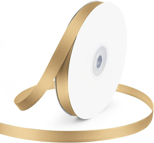 3/8" Wide x 50 Yards Champagne Gold Single Faced Polyester Satin Ribbon for Wedding Decor, Wreath, Crafts, Gift Wrapping & Other Projects