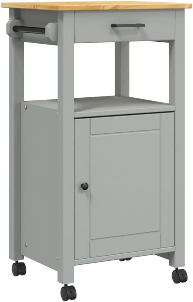 Kitchen Trolley Monza Rolling Kitchen Island Cart with Storage, Portable Dining Room Serving Utility Carts, Gray 18.9" x 15.7" x 35.4" Solid Wood Pine KH73A