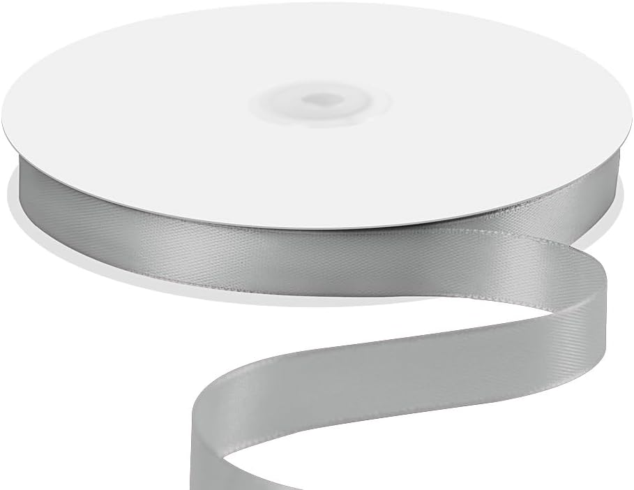 5/8" x 100 Yards Satin Ribbon - Silver Silk Ribbon with Spool - Ideal for Gift Wrapping, Floral Bouquets, Crafts, Wedding Party Decorations, Christmas and Sewing Projects