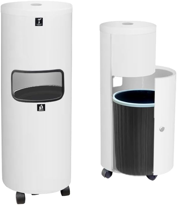 Zahari Home Stainless Steel Floor Stand Wipe Dispenser with Built-in Trash Can. Perfect for Gyms, Schools, Offices. Easy to Move with 360 Rotatable Wheels, White