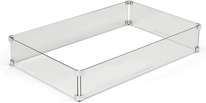 HPC Fire Rectangle Fire Pit Glass Wind Guard (WG49X21-RECT), 49x21-Inch