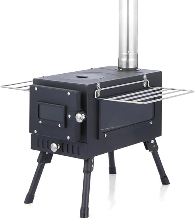 Wood Burning Stove, Portable Tent Stove for Heating, Compact,Outdoor,Courtyard,Camping,Winter,BBQ,Camp Cooking,Touring,Ice Fishing, Hunting,Include Chimney Pipes/Storage Bag(Steel)