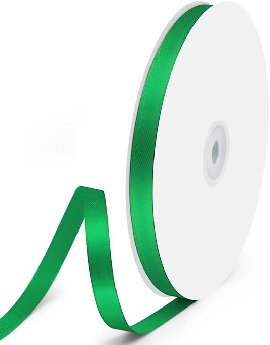 3/8" x 100 Yards Satin Ribbon - Green Silk Ribbon with Spool - Ideal for Gift Wrapping, Floral Bouquets, Crafts, Wedding Party Decorations, Christmas and Sewing Projects