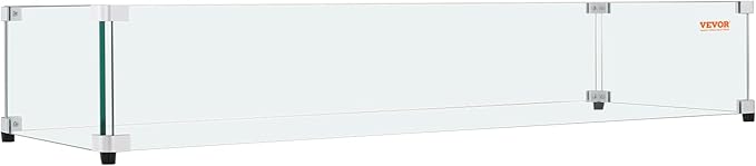 Glass Wind Guard for Rectangular Fire Pit Table 31 x 12.5 x 6.5 Inch, 0.31 inch Thick and Sturdy Tempered Glass Panel with Hard Aluminum Corner Bracket & Rubber Feet, Easy to Assemble
