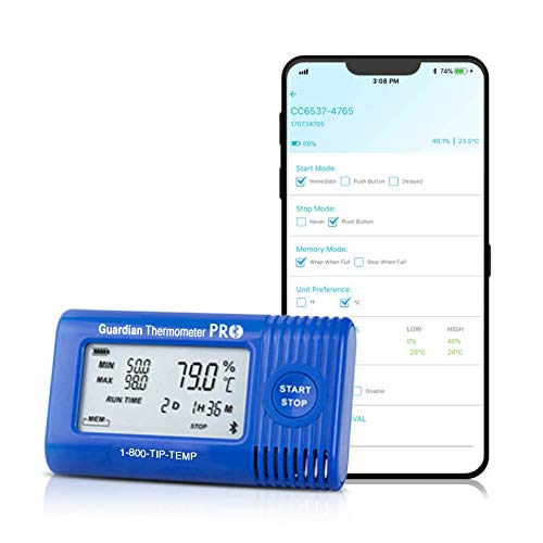 Guardian Thermometer PRO Bluetooth Temperature Data Logger, Internal Temperature Sensor, NIST Traceable Calibration Included, Configure and Download with Free App