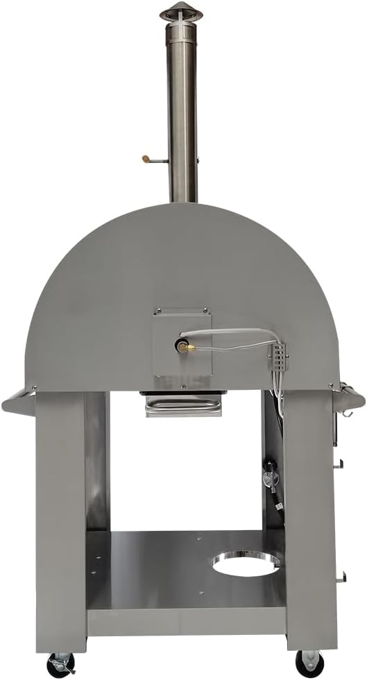 KOSTCH 32.5 inch Wood Fired and Propane Gas Pizza Oven for Outdoor Kitchen in Stainless Steel, Large Pizza Oven for Outside, Yard and Party