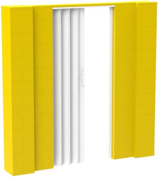 EverBlock 7’ x 7’ Wall Kit with Accordion Door | 3’ x 7’ Doorway | Modular Building Blocks | Wall Display System | Room Divider & Partition | Easy to Connect & Reuse | Indoor & Outdoor Use | Yellow