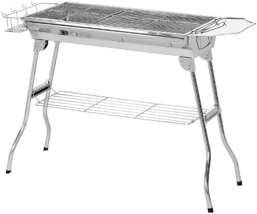 Folding Charcoal BBQ Grill with Storage Shelves, Portable Stainless Steel Charcoal Grill with Griddle Pan & Cooking Grate, Camping Picnic Hibachi Grill for Outdoor Cooking