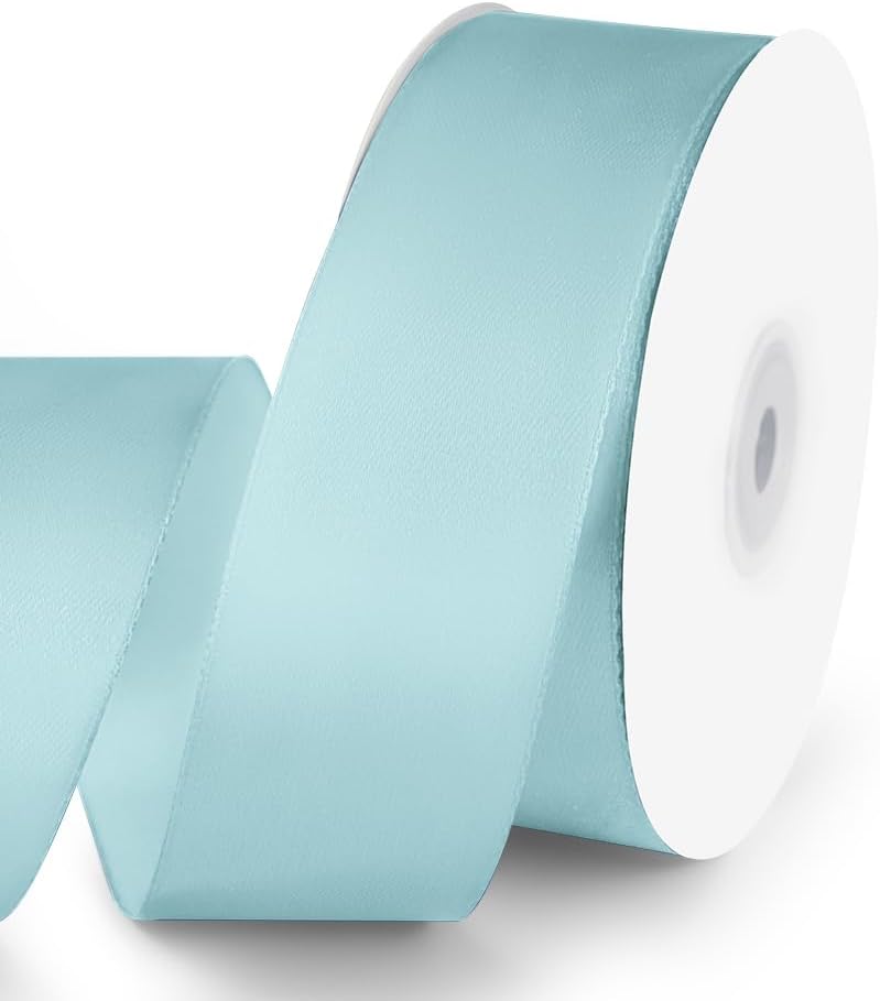 KMER LIFE 1-1/2" Wide x 50 Yards Baby Blue Single Faced Polyester Satin Ribbon - Perfect for Wedding Decor, Wreaths, Crafts, Gift Wrapping & Other Projects