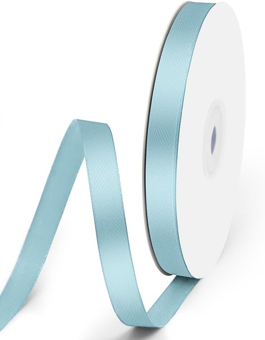 3/8" x 50 Yards Satin Ribbon - Light Blue Silk Ribbon with Spool - Ideal for Gift Wrapping, Floral Bouquets, Crafts, Wedding Party Decorations, Christmas and Sewing Projects