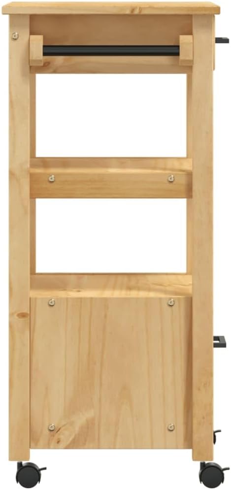 Kitchen Trolley Monza Rolling Kitchen Island Cart with Storage, Portable Dining Room Serving Utility Carts, Brown 18.9" x 15.7" x 35.4" Solid Wood Pine KH72A