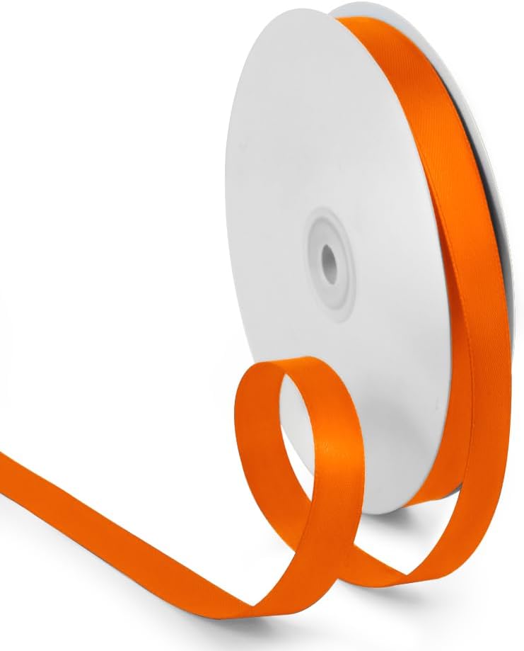 5/8 Inch Orange Ribbon, 100 Yards Orange Stain Ribbon for Gift Wrapping, Halloween, Christmas and Birthday Party Decoration, Craft, Flower Bouquet, Sewing