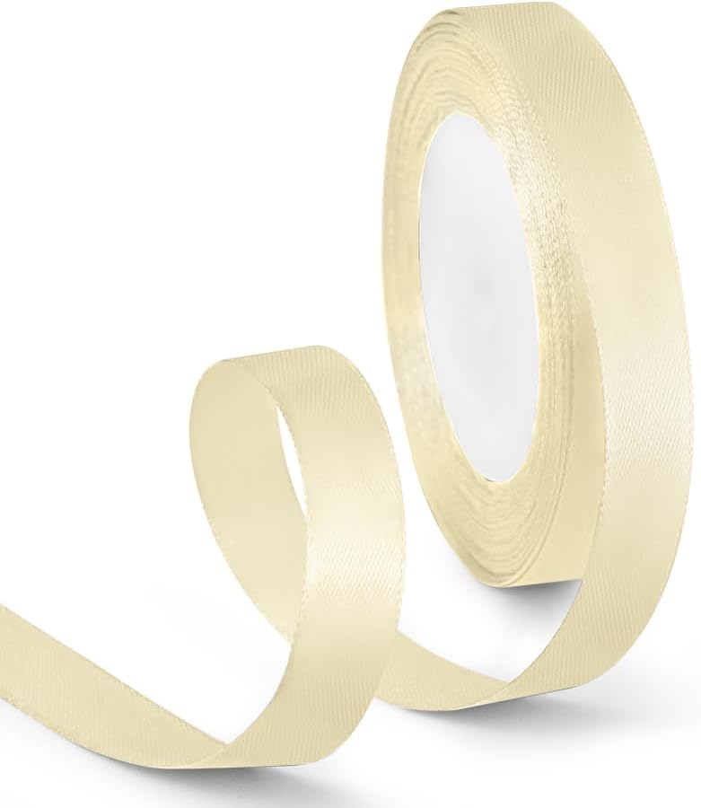 5/8 Inch 25 Yards Satin Ribbon Ivory, Solid Color Fabric Ribbon for Gift Wrapping, Wedding, Polyester Gift Ribbon for Birthday Party Decoration, Craft, Hair, Floral, Sewing