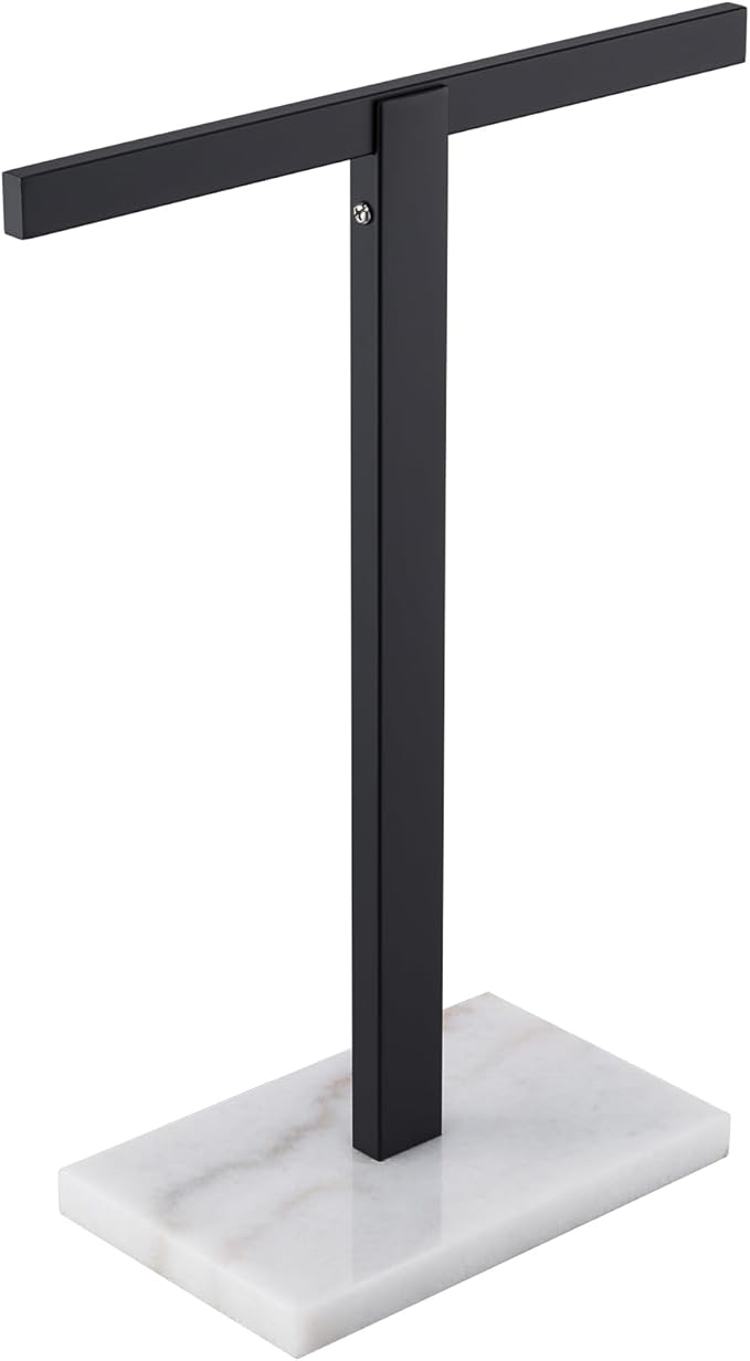 KOKOSIRI Hand Towel Holder Black Stand Towel Rack with Marble Base for Bathroom Kitchen Vanity Countertop, Stainless Steel 15.7'' Height THS0002-SM-BK