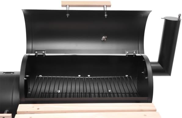 44" Charcoal Grill Offset Smoker, Outdoor BBQ Smoker with Side Fire Box, High-Temp Paint Charcoal Furnace with Thermometer, Wooden Shelf & 2 Wheels for Backyard Cooking, Camping, Picnic, Black