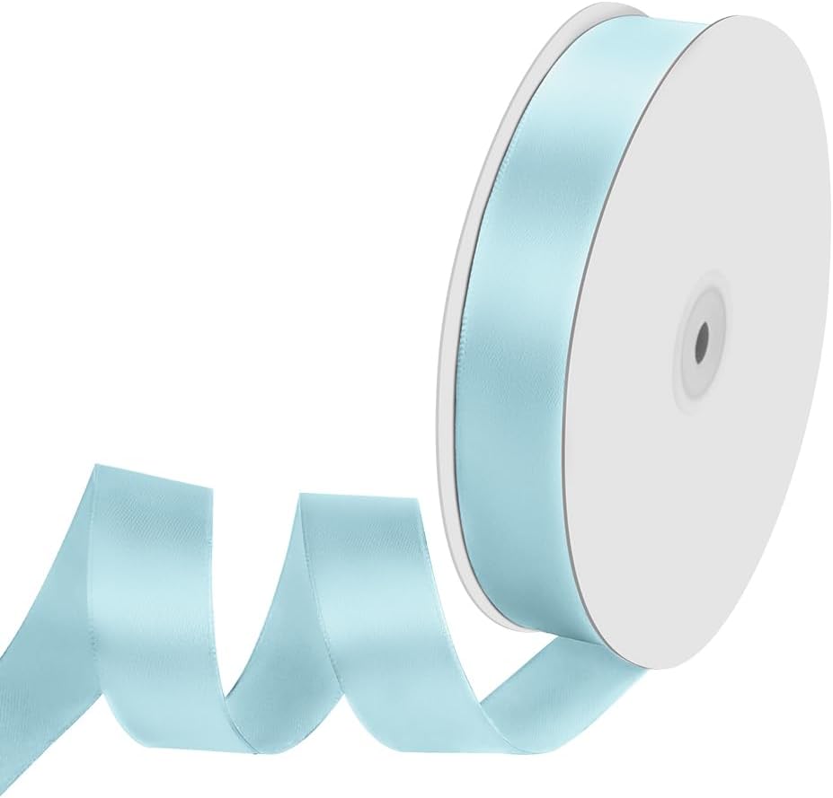 1" Width x 100 Yards Satin Ribbon, Light Blue Ribbon Perfect for DIY Craft, Bows, Gift Wrapping, Flower Bouquet, Valentine's Day, Christmas and Party Decoration