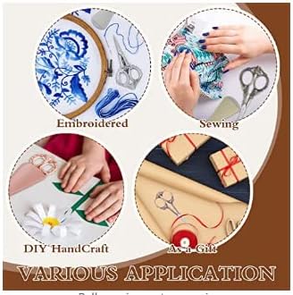 Zhehao 4 Pcs Sewing Embroidery Scissors with Artificial Leather Cover Sewing Stainless Vintage Embroidery Scissors for DIY Needlework Art Manual Handicraft (Retro)