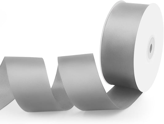 1-1/2" Width x 50 Yards Satin Fabric Ribbon, Silver Ribbon Perfect for DIY Bows, Swags, Gift Wrapping, Craft, Flower Bouquet，Christmas and Party Decoration