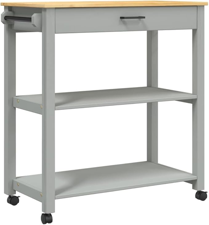 Kitchen Trolley Monza Rolling Kitchen Island Cart with Storage, Portable Dining Room Serving Utility Carts, Gray 33.1" x 15.7" x 35.4" Solid Wood Pine KH78A