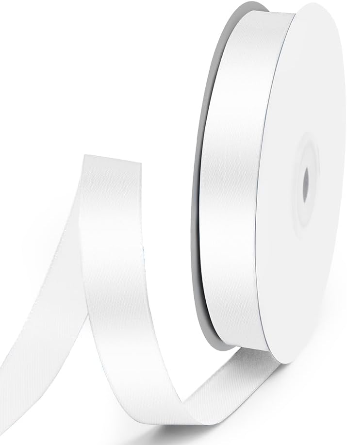 5/8" x 50 Yards Satin Ribbon - White Silk Ribbon with Spool - Ideal for Gift Wrapping, Floral Bouquets, Crafts, Wedding Party Decorations, Christmas and Sewing Projects