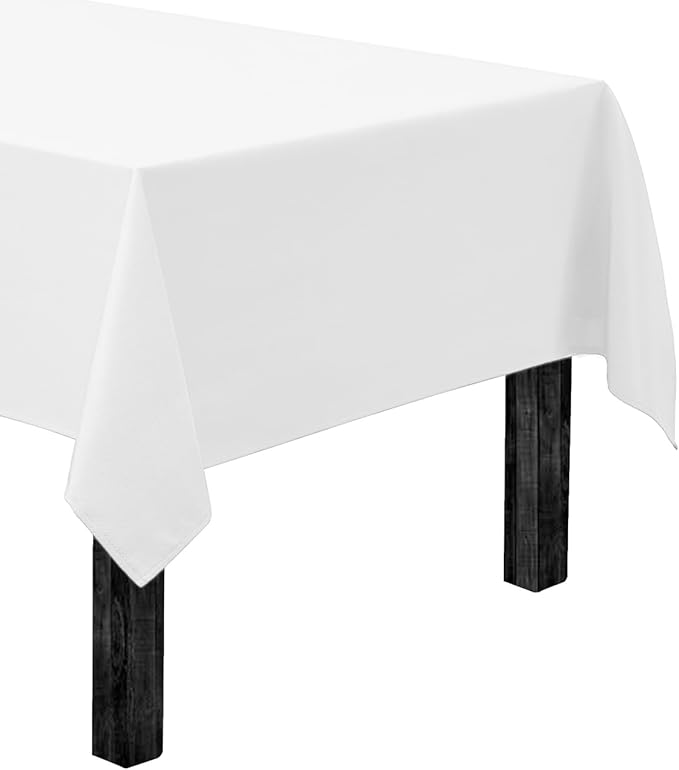 Gee Di Moda Rectangle Tablecloth - 60 x 84 Inch White Table Cloth for 5 Foot Rectangle Tables - Heavy Duty Washable Fabric - for Holiday Party, Dinner, Weddings, Baby Shower & Events