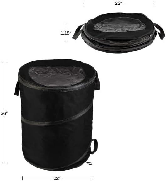 Collapsible Trash Can - 46-Gallon Garbage Can Outdoor Bin with 3 Stakes for RV, Camping, Storage, Recycling, or Yard Waste by Wakeman Outdoors (Black)