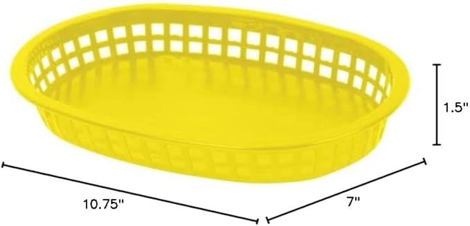 TrueCraftware- 10-3/4" Oblong Fast Food Basket Yellow Plastic Set of 12- Fry Fast Food Reusable Foodservice Restaurant Diner Tray Plates Restaurant Deli Serving Chicken Burgers Sandwiches & Fries