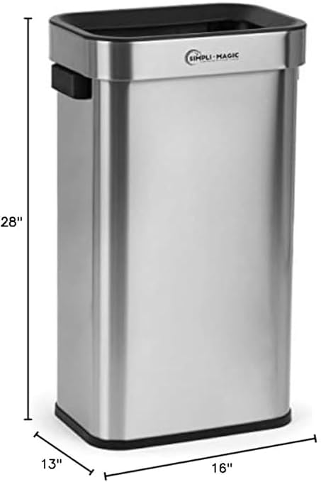 SIMPLI-Magic 18.5 Gallon (70L) Open Top Trash Can – Rectangular Commercial Trash Can – Smudge-Resistant, Easy to Clean, Non-Skid Base, Brushed Stainless Steel