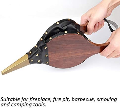 Fireplace Bellows Large 15.5” x 6.7” Indoor Brown Wood Air Blower for Barbecue, Camping BBQ Grill Chimney Outdoor with Hanging Strap Cast Nozzle