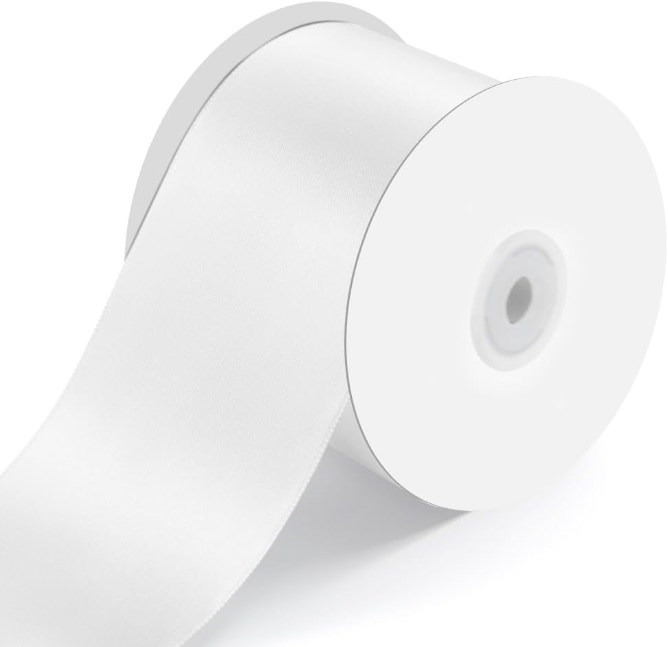 3" Wide x 25 Yards Single Face Polyester Satin Ribbon, Satin Ribbon for Crafts, Gift, Hair Bows, Wedding Party Decoration, Bow Making & Other Projects (White)