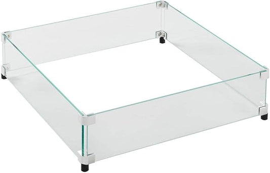 Outdoor GreatRoom Co Fire Pit Wind Guard - 16" Square Fire Pit Glass Wind Guard for Firepit Burner with 6 Inch Tall Tempered Glass Panels, Secure Aluminum Clips, Rubber Bases - Easy Assembly