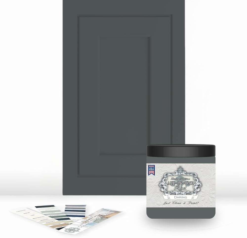 ALL-IN-ONE Paint, Durable cabinet and furniture paint. Built in primer and top coat, no sanding needed. Includes our 30 featured color card - Daring, 8oz Sample
