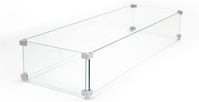 AMS Fireplace | Rectangular Fire Pit Glass Wind Guard for Sedona Fire Pit (Dark Gray) | Shielded from Patio Heater Flames | Tempered Glass with Polished Edges for Safety | Fire Table Glass Shield
