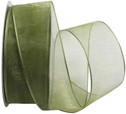 Ribbon Bazaar Sheer Organza Wired Ribbon - 100% Polyester Wire Edged Ribbon for Floral Decor, Table Arrangements, Apparel Embellishment & More - 1-1/2" Moss 25yd