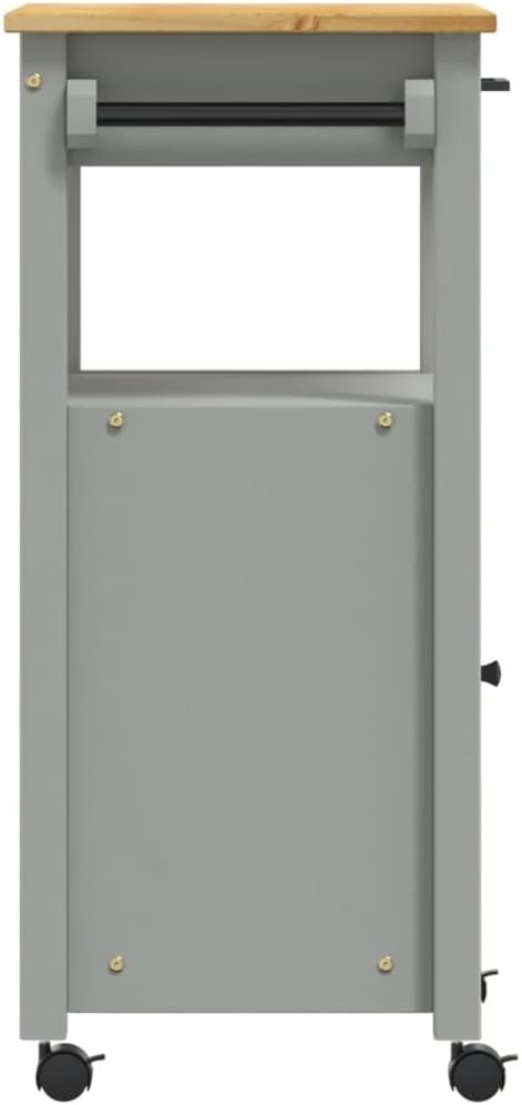 Kitchen Trolley Monza Rolling Kitchen Island Cart with Storage, Portable Dining Room Serving Utility Carts, Gray 18.9" x 15.7" x 35.4" Solid Wood Pine KH73A