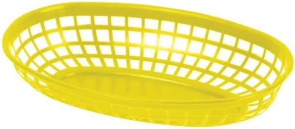 TrueCraftware- 9-3/8" Oval Fast Food Basket Yellow Plastic Set of 12- Fry Fast Food Reusable Foodservice Restaurant Diner Tray Plates Restaurant Deli Serving Chicken Burgers Sandwiches & Fries