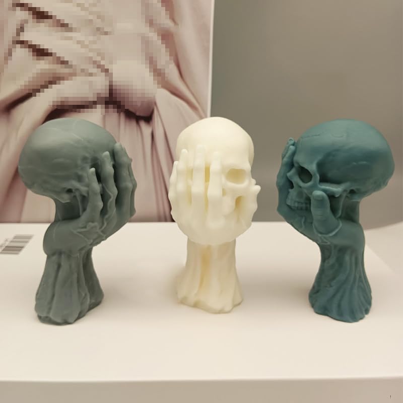 Halloween Skull Candle Silicone Mold, DIY 4 Inch 3D Ghost Hand Candle Making Wax Moulds Gypsum Ornament Resin Soap Molds Casting Art Home Decor