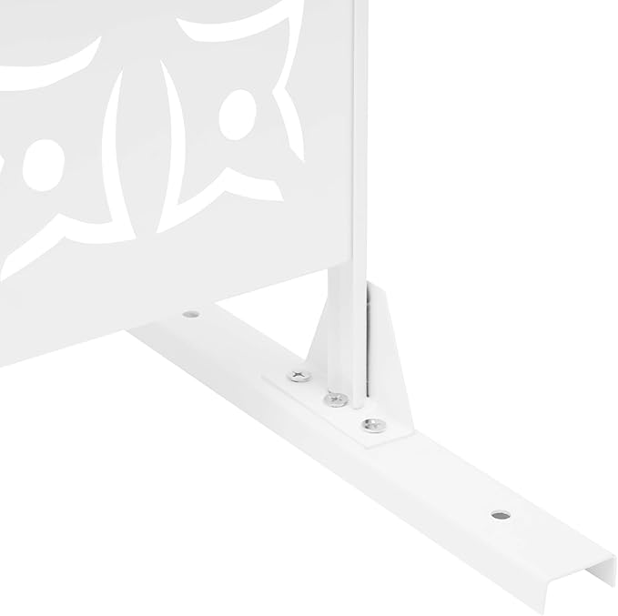 75" H×35" W Decorative Outdoor Privacy Screen with Stand, Outdoor Decor Privacy Fence Screen Metal Fence Panels, Free Standing Metal Divider for Patio Lawn Deck (White-Orchid)
