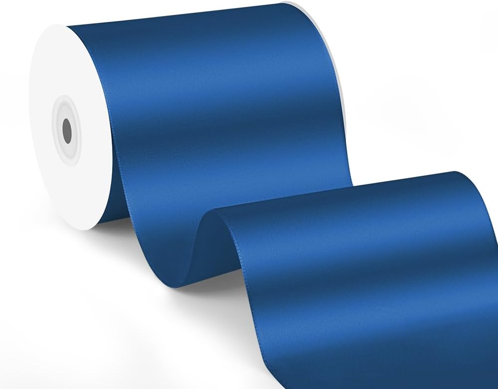 4" x 25 Yards Satin Ribbon, Navy Blue Silk Ribbon Ideal for Gift Wrapping, Floral Bouquets, Crafts, Wedding Party Decorations, Christmas and Sewing Projects