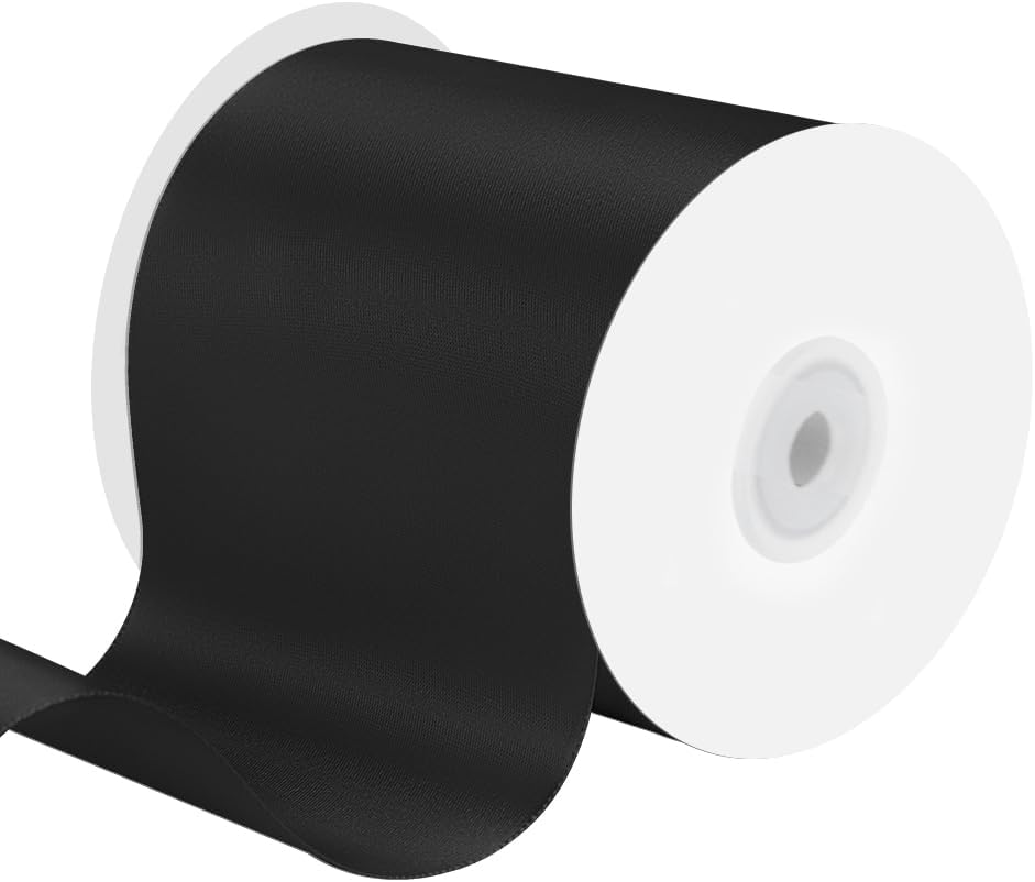 4 Inches x 25 Yards Polyester Satin Ribbon, Solid Color White Satin Ribbon for Crafts, Gift Wrapping, Hair Bows, Wedding Party Decoration, Bow Making (Black)