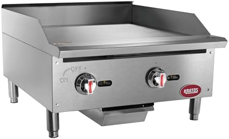 Kratos 24" Wide Commercial Countertop Griddle, Gas Hot Plate for Restaurants, Manual Controls, 2 Independent Burners, Powerful 60,000 BTU Output (29Y-004)