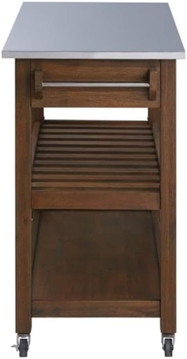 BOWERY HILL Modern Wood/Stainless Steel Kitchen Cart in Chestnut Wire-Brush
