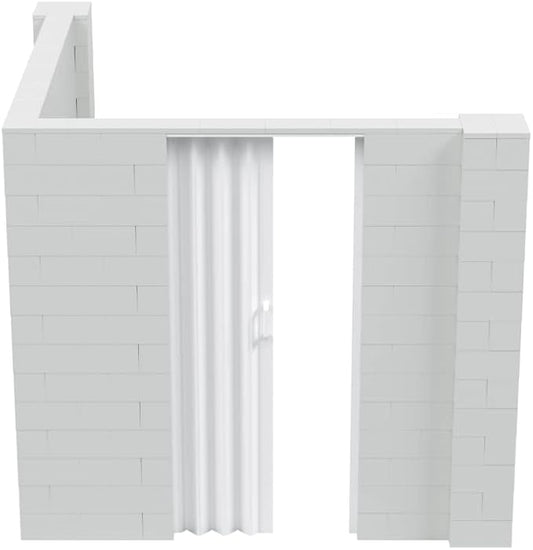 EverBlock 8’ x 8’ x 7’ L-Shaped Wall Kit with Accordion Door | 3’ x 7’ Doorway | Modular Building Blocks | Wall Display | Room Divider & Partition | Reusable | Indoor & Outdoor Use | Yellow