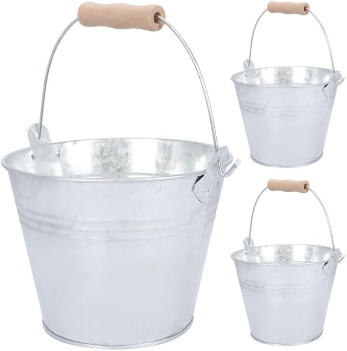 3pcs Large Capacity Iron Ash Bucket with Handle Storage Container for Fireplace Grill BBQ and Outdoor Use