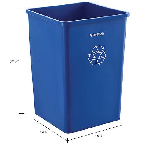 Global Industrial Square Plastic Recycling Trash Can, 35 Gallon Capacity, Indoor/Outdoor Rated, 19-1/2"W x 19-1/2"D x 27-4/5"H, Utility Recycling Can, No Lid, Blue