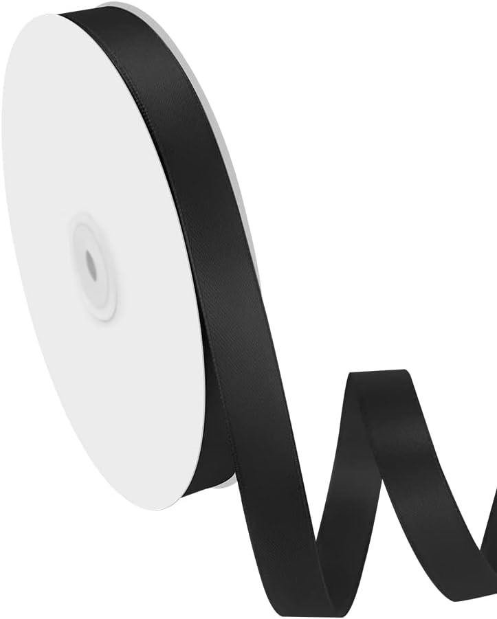 5/8" Width x 100 Yards Satin Ribbon, Black Ribbon Perfect for DIY Craft, Bows, Gift Wrapping, Flower Bouquet, Valentine's Day, Christmas and Halloween Party Decoration