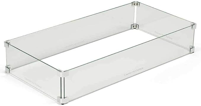 HPC Fire Rectangle Fire Pit Glass Wind Guard (WG55X15-L), 55x15-Inch