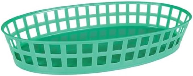 TrueCraftware- 7-7/8" Plastic Oval Fast Food Basket Green Set of 12- Fry Fast Food Baskets Oval -Shaped Tray for Fast Food Restaurant Supplies Deli Serving Chicken Burgers Sandwiches & Fries