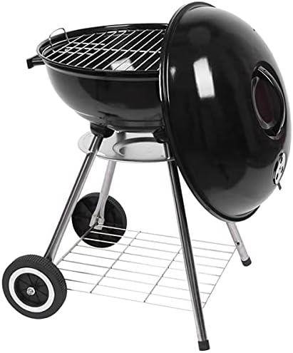 18 Inch Portable Charcoal Grill with Wheels and Lid, Outdoor BBQ Kettle Grill for Camping, Backyard, Tailgating and Picnic, Enamel Coated Charcoal Smoker with One-Touch Cleaning System and Air Vents