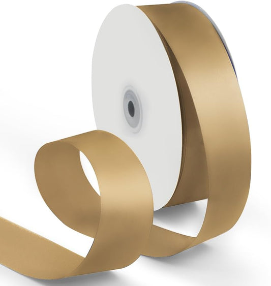 1-1/2 Inch 100 Yards Satin Ribbon Champagne Gold, Solid Color Fabric Ribbon for Gift Wrapping, Wedding, Polyester Gift Ribbon for Birthday Party Decoration, Craft, Hair, Floral, Sewing